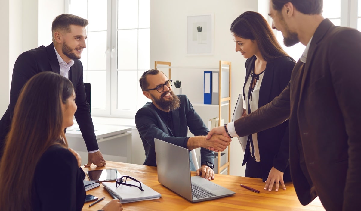 Business professionals collaborating for staffing solutions