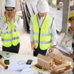 a group of people in safety vests and helmets